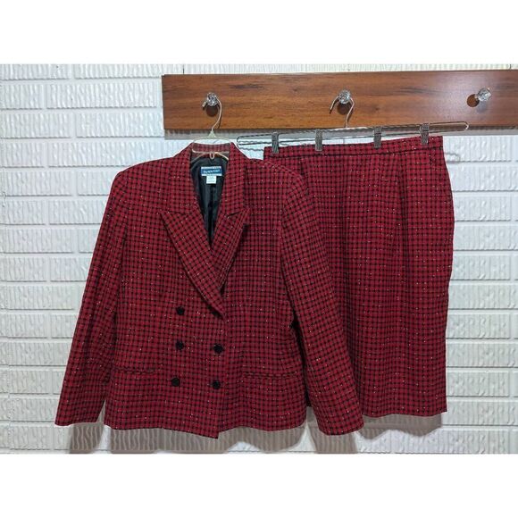 Pendleton Women's Red Plaid Double Breasted Jacket Size 14 Skirt Set Size 16 - Picture 1 of 9